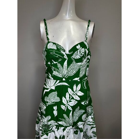 NWT Farm Rio Forest Soul Mix Bubbled Straps Tiered Midi Dress Green White Small - Picture 4 of 8